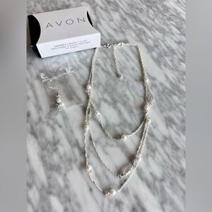 Avon Silver Multi-Strand Pearl Necklace Set